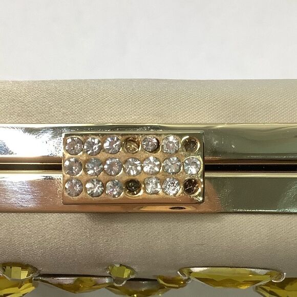 Kate Landry Gold Jeweled Clutch Satin Gold RN 58909 Two Chain Handles - Picture 9 of 14